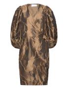 Wrap Dress With Balloon Sleeves Knælang Kjole Brown Coster Copenhagen