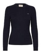 Stretch Cotton Cable C-Neck Tops Knitwear Jumpers Navy GANT