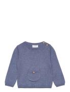 Knit Cotton Sweater Tops Knitwear Pullovers Blue Mango