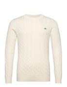 Cotton Cable C-Neck Tops Knitwear Round Necks Cream GANT