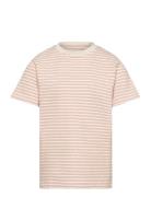 T-Shirt Ss Striped Rib Tops T-Kortærmet Skjorte Beige Huttelihut