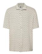 Heat Jacquard Shirt S/S Tops T-Kortærmet Skjorte Beige Fat Moose