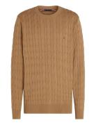 Classic Cotton Cable Crew Neck Tops Knitwear Round Necks Brown Tommy H...