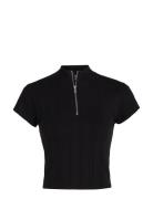 Variegated Rib Half Zip Top Tops T-shirts & Tops Short-sleeved Black C...