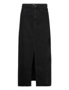 Slit Denim Skirt Lang Nederdel Black Mango