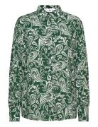 Printed Flowy Shirt Tops Shirts Long-sleeved Green Mango