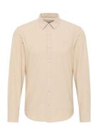 Style Casper Slub Chambray Tops T-Langærmet Skjorte Beige MUSTANG