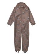 Softshell Suit Aop Outerwear Coveralls Shell Coveralls Brown Minymo