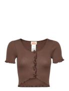 Cardigan Tops Crop Tops Short-sleeved Crop Tops Brown Barbara Kristoff...