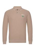 Micro Cable Polo Jumper Tops Knitwear Long Sleeve Knitted Polos Beige ...