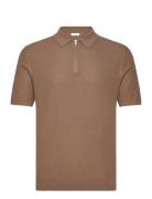 Ivor Designers Knitwear Short Sleeve Knitted Polos Beige Reiss