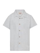 Shirt Ss Woven Stripe Tops Shirts Short-sleeved Shirts Grey Huttelihut