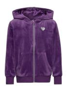 Hoodjacket With Zipper Velour Tops Sweatshirts & Hoodies Hoodies Purpl...