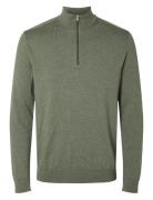 Slhberg Half Zip Cardigan Tops Knitwear Half Zip Jumpers Green Selecte...