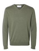 Slhberg Ls Knit V-Neck Noos Tops Knitwear V-necks Green Selected Homme