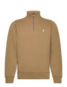 Double-Knit Quarter-Zip Pullover Tops Knitwear Half Zip Jumpers Brown ...