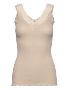 Organic Top W/ Lace Tops T-shirts & Tops Sleeveless Beige Rosemunde