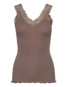 Organic Top W/ Lace Tops T-shirts & Tops Sleeveless Brown Rosemunde