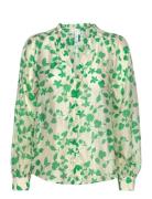 Lyocell Printed Shirt Tops Blouses Long-sleeved Green Mango