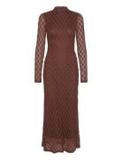 Ola Long Sleeve Midi Dress Knælang Kjole Brown Bardot