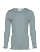 Beatha Silk T-Shirt W/ Lace Tops T-shirts Long-sleeved T-Skjorte Blue ...