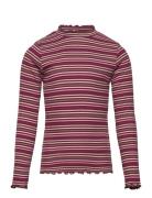 Top Rib Turtleneck Stripe Tops T-shirts Long-sleeved T-Skjorte Burgund...