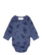 Bamboo Body L.s Blue Astronaut Bodies Long-sleeved Blue Geggamoja