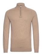 Bs Pelle Regular Fit Knitwear Tops Knitwear Half Zip Jumpers Beige Bru...