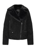 Awa Shearling Suede Biker Læderjakke Skindjakke Black Jofama