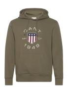 Print Sweat Hoodie Tops Sweatshirts & Hoodies Hoodies Khaki Green GANT