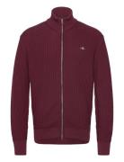 Cotton Texture Zip Cardigan Tops Knitwear Full Zip Jumpers Burgundy GA...