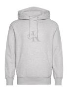 Chenille Monologo Hoodie Tops Sweatshirts & Hoodies Hoodies Grey Calvi...