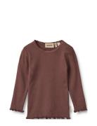 Rib T-Shirt L/S Reese Tops T-shirts Long-sleeved T-Skjorte Brown Wheat