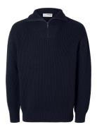 Slhdry Ls Knit Relaxed Half Zip Tops Knitwear Half Zip Jumpers Navy Se...