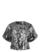 Slftana 3/4 Sequins Top B Tops Blouses Short-sleeved Silver Selected F...