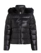 Gloss Down Tyra Jkt With Fur Foret Jakke Black Tommy Hilfiger