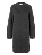 Slflulu Ls High Neck Knit Dress Knælang Kjole Grey Selected Femme