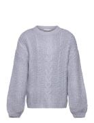 Braided Knitted Sweater Tops Knitwear Pullovers Blue Mango