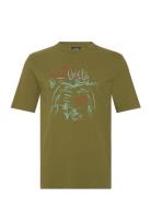 Linen Blend Front Artwork T-Shirt Tops T-Kortærmet Skjorte Green Scotc...