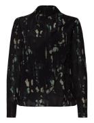 Elara Printed Overlap Top Tops Blouses Long-sleeved Black Dante6