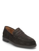 Slhblake Suede Penny Loafer Loafers Flade Sko Brown Selected Homme