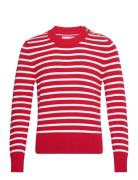 Breton Striped Shiny Cotton C-Neck Tops Knitwear Round Necks Red GANT