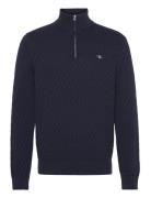 Textured Cotton Half Zip Tops Knitwear Half Zip Jumpers Navy GANT