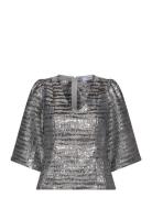 Msmelbi V-Neck Blouse Tops Blouses Short-sleeved Silver Minus