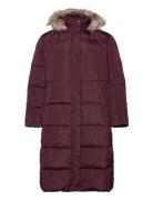 Faux-Fur-Trim Hooded Down Coat Foret Jakke Burgundy Lauren Women