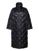 Diamond-Quilted Down Funnelneck Maxicoat Quiltet Jakke Black Lauren Wo...