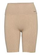 Ribbed Seamless Biker Shorts Bottoms Running-training Tights Beige Aim...