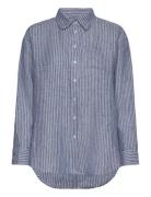 Relaxed Fit Pinstripetk! Linen Shirt Tops Shirts Linen Shirts Blue Lau...