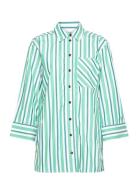 Stripe Cotton Designers Shirts Long-sleeved Green Ganni