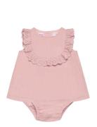 Ruffled Cotton Dress And Nappy Cover Bodies Sleeveless Bodies Pink Man...